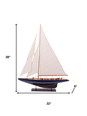HomeRoots 38" Hand-Painted Unfinished Wood Model Boat - Nautical Decor for Home, Gift, and Tabletop Display 624667