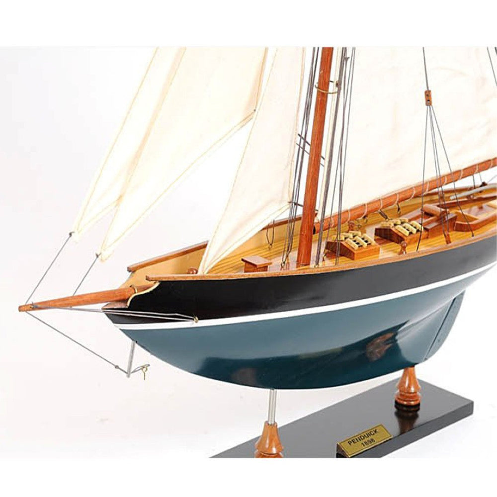 HomeRoots 39" Hand Painted Unfinished Wood Model Boat - Vintage Nautical Decor for Home or Unique Gifts 624669