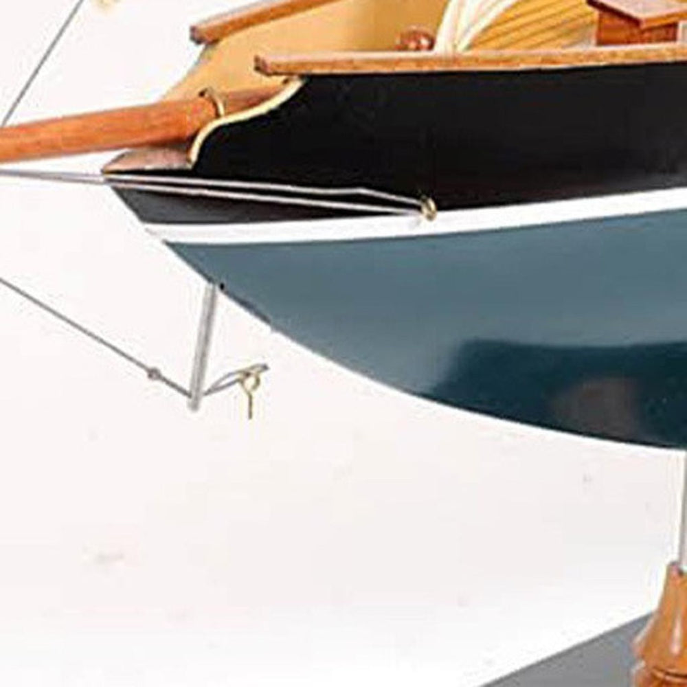 HomeRoots 39" Hand Painted Unfinished Wood Model Boat - Vintage Nautical Decor for Home or Unique Gifts 624669