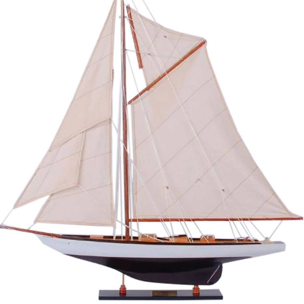 HomeRoots 30" Hand-Painted Unfinished Wood Model Boat - Vintage Nautical Charm for Coastal Decor & Unique Gifts 624670