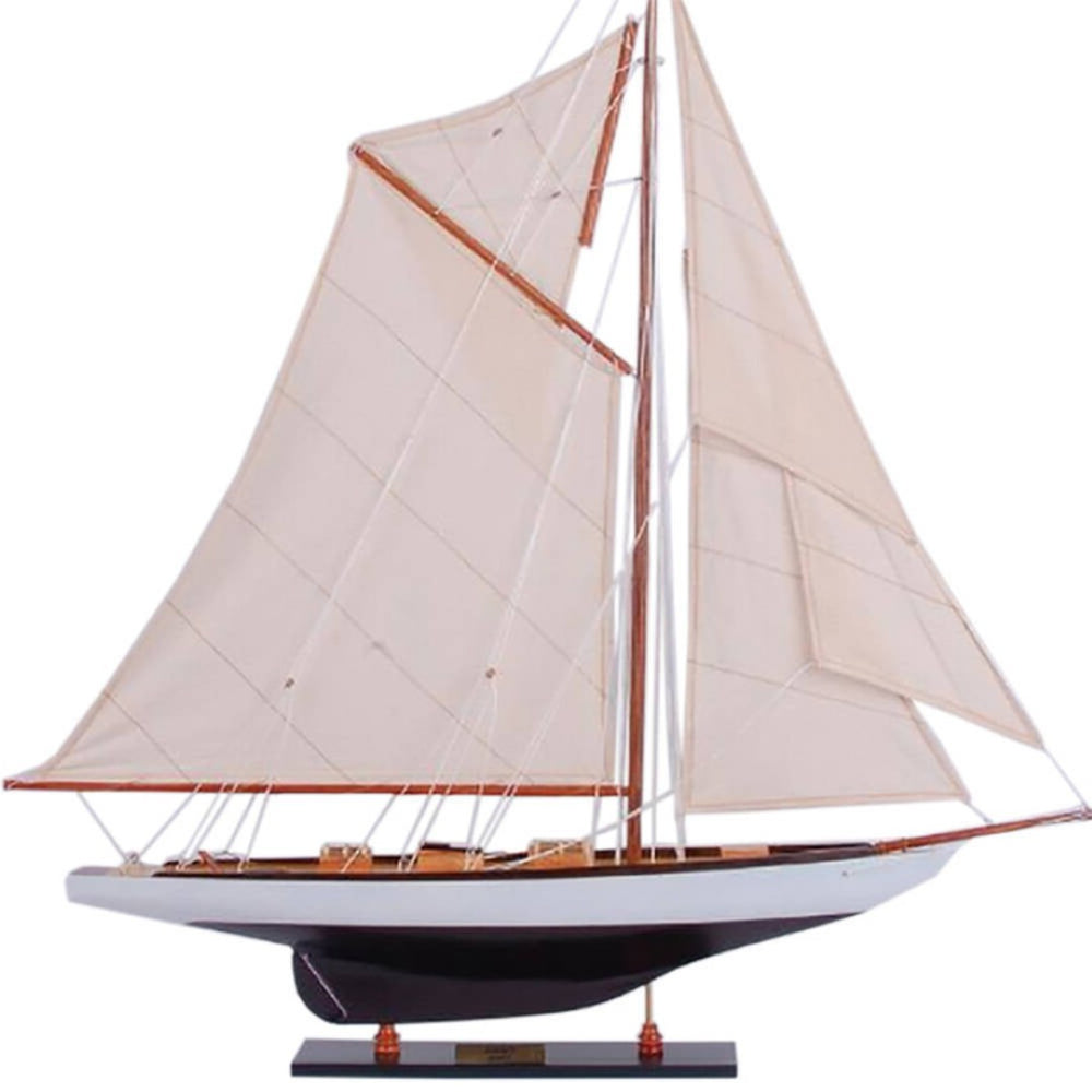 HomeRoots 30" Hand-Painted Unfinished Wood Model Boat - Vintage Nautical Charm for Coastal Decor & Unique Gifts 624670