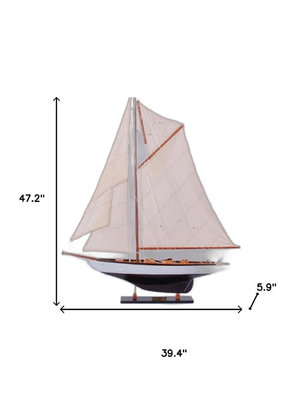 HomeRoots 47" Hand Painted Unfinished Wood Model Boat - Unique Nautical Decor for Home, Gifts & Centerpieces 624672