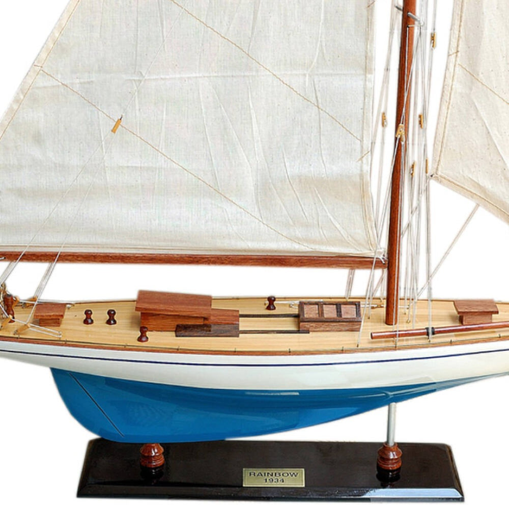 HomeRoots 39" Hand Painted Unfinished Wood Model Boat – Vintage Charm for Home Décor & Unique Gift Idea 624677