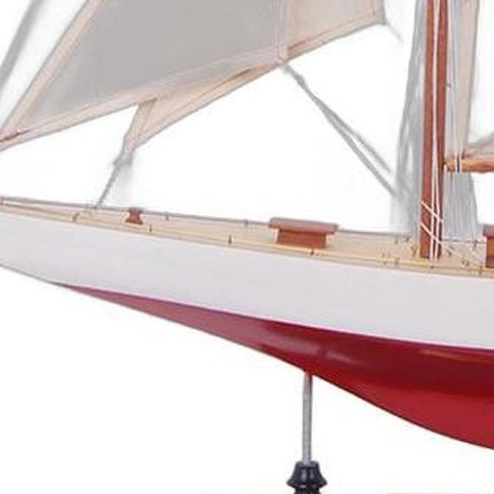 HomeRoots 37" Hand-Painted Unfinished Wood Model Boat – Vintage Nautical Décor for Home & Office Display 624678