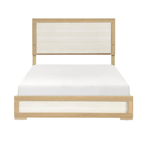 English Elm Contemporary LED Panel Queen Bed with Integrated Lighting, Sleek Wooden Frame and Modern Headboard Design Natural,White 67.5 L x 30.5 W x 5.5 H B011S01704