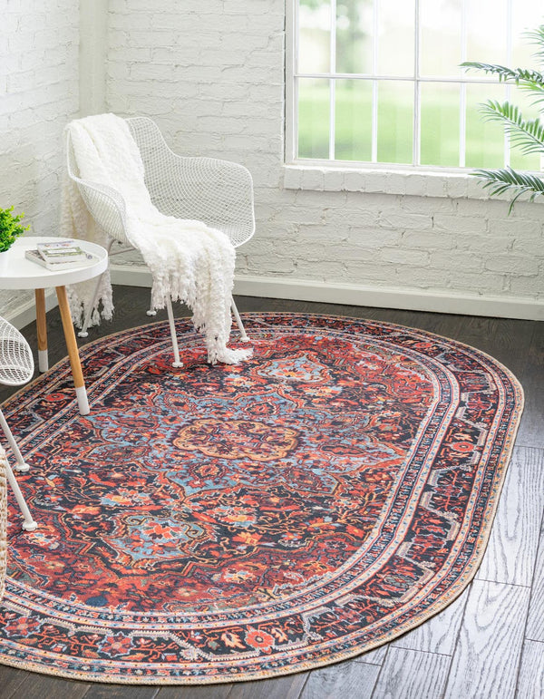 Unique Loom Timeless Jude Machine Made Medallion Rug Burgundy, Black/Blue/Green/Ivory/Yellow/Beige 5' 1" x 8' 0"