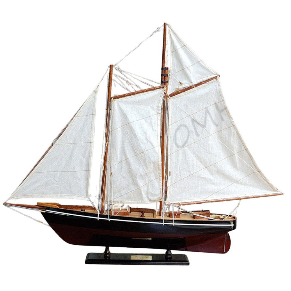 HomeRoots 28" Hand-Painted Unfinished Wood Model Boat - Vintage Nautical Charm for Home Décor & Gifting 624689