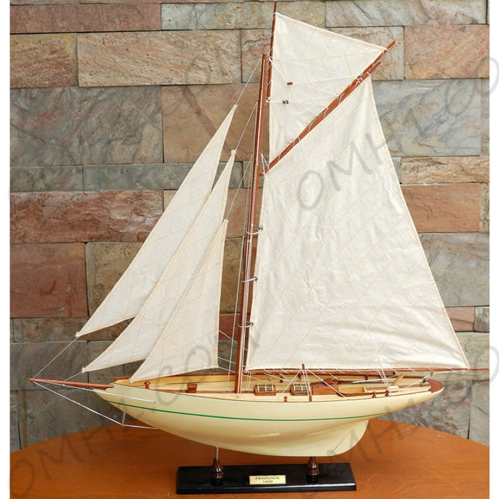 HomeRoots 32" Hand-Painted Unfinished Wood Model Boat - Vintage Charm for Home Decor & Gift Ideas! 624690