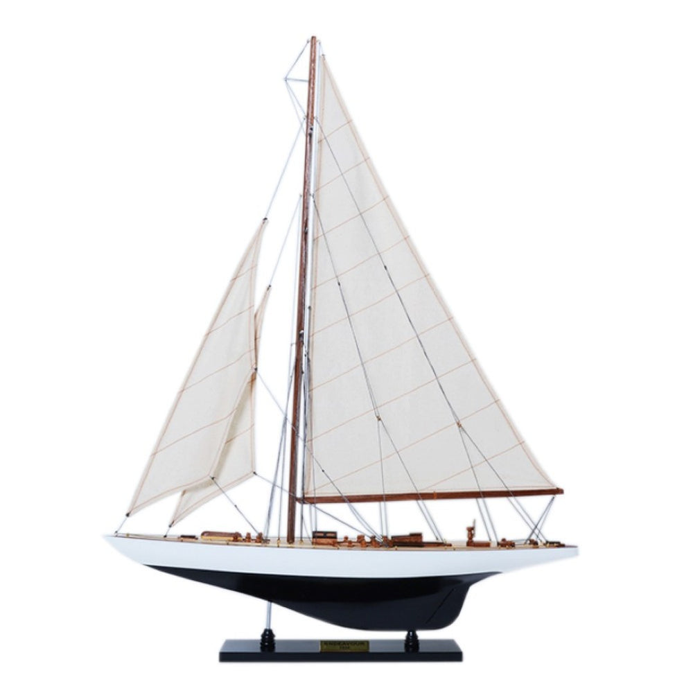 HomeRoots 31" Hand-Painted Unfinished Wood Model Boat – Nautical Vintage Decor for Home, Unique Gift Idea 624694