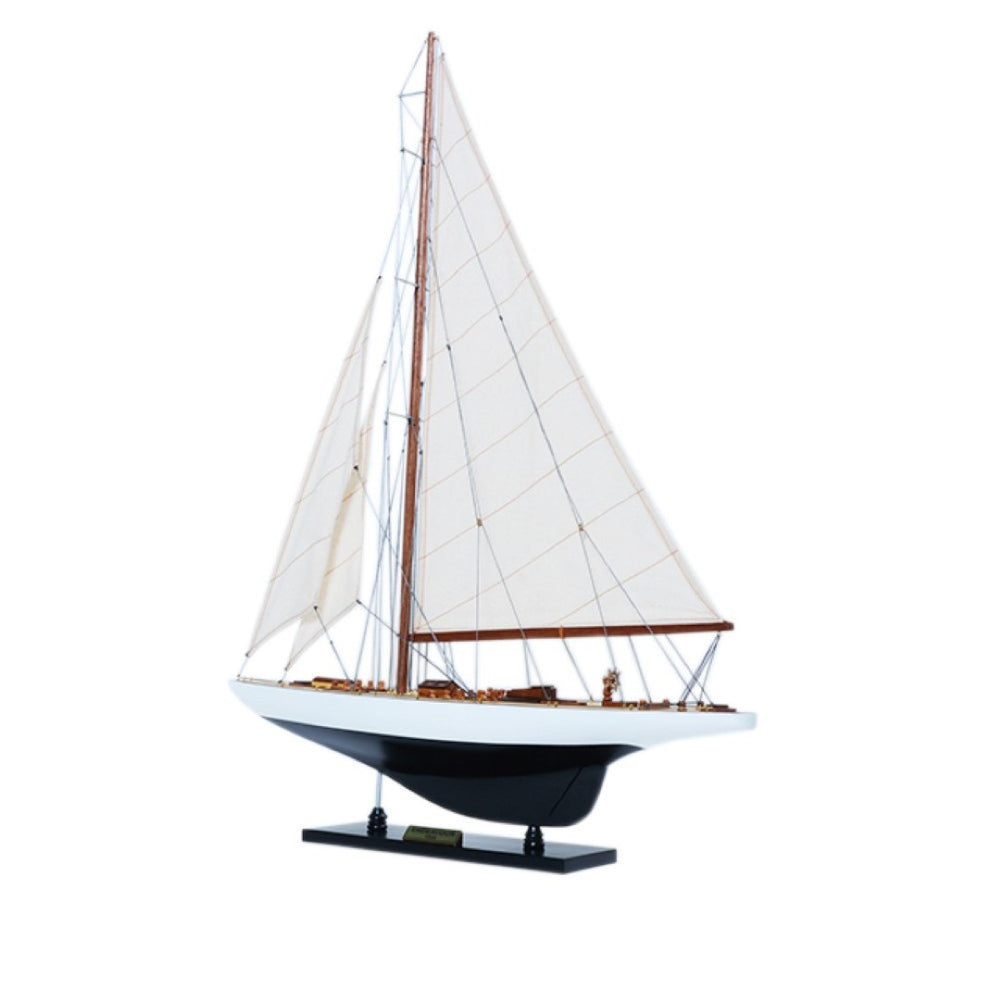 HomeRoots 31" Hand-Painted Unfinished Wood Model Boat – Nautical Vintage Decor for Home, Unique Gift Idea 624694