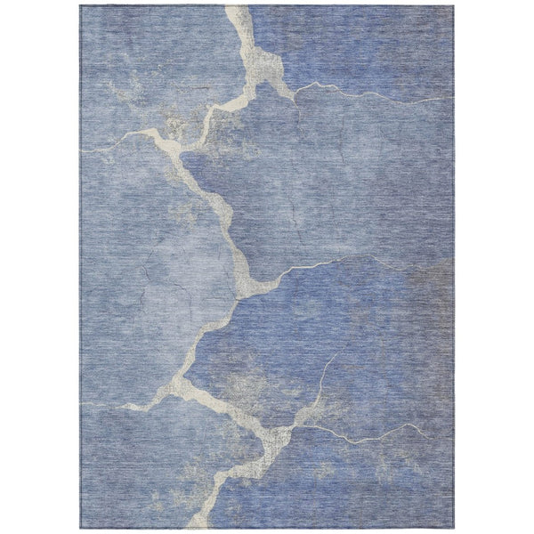 HomeRoots 5' Denim Blue & Beige Abstract Washable Area Rug - Perfect for Indoor & Outdoor High-Traffic Spaces! 624696