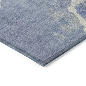 HomeRoots 5' Denim Blue & Beige Abstract Washable Area Rug - Perfect for Indoor & Outdoor High-Traffic Spaces! 624696