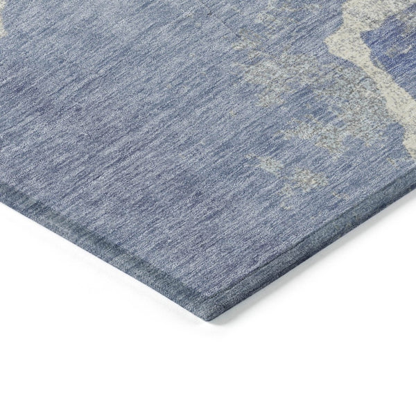 HomeRoots 5' Denim Blue & Beige Abstract Washable Area Rug - Perfect for Indoor & Outdoor High-Traffic Spaces! 624696