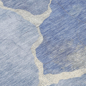 HomeRoots 8' Round Abstract Denim Blue and Beige Area Rug - Stylish, Washable, Durable for Indoor & Outdoor Use 624697
