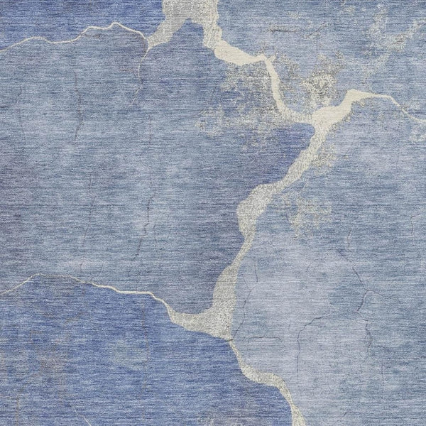 HomeRoots 8' X 10' Durable Denim Blue & Beige Abstract Area Rug - Stylish, Washable for Indoor & Outdoor Use! 624698