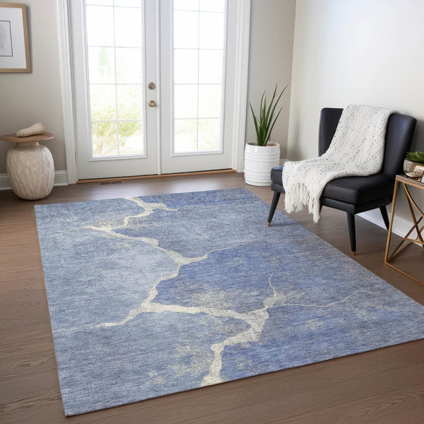 HomeRoots 8' X 10' Durable Denim Blue & Beige Abstract Area Rug - Stylish, Washable for Indoor & Outdoor Use! 624698
