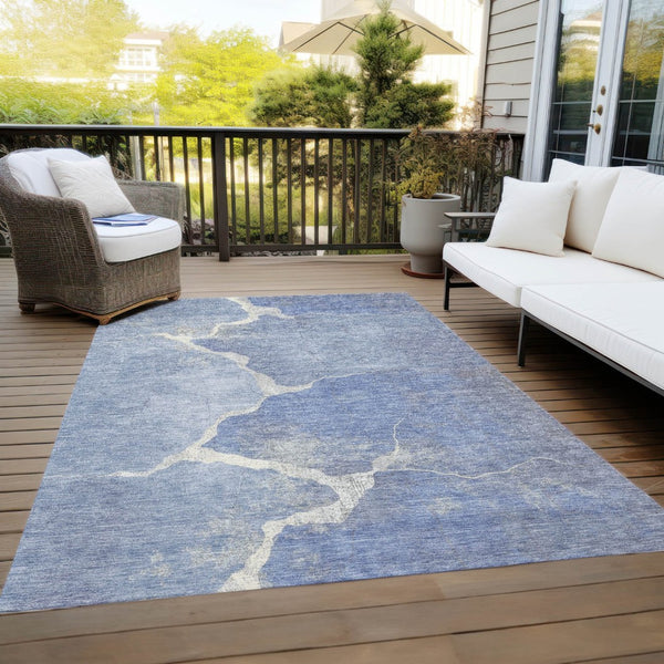 HomeRoots 8' X 10' Durable Denim Blue & Beige Abstract Area Rug - Stylish, Washable for Indoor & Outdoor Use! 624698