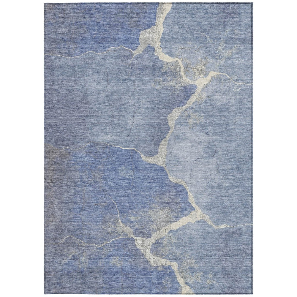 HomeRoots 9' X 12' Denim Blue & Beige Abstract Area Rug – Stylish, Washable, Durable for Indoor & Outdoor Spaces 624699