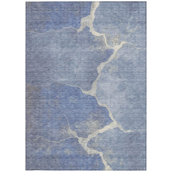 HomeRoots 9' X 12' Denim Blue & Beige Abstract Area Rug – Stylish, Washable, Durable for Indoor & Outdoor Spaces 624699