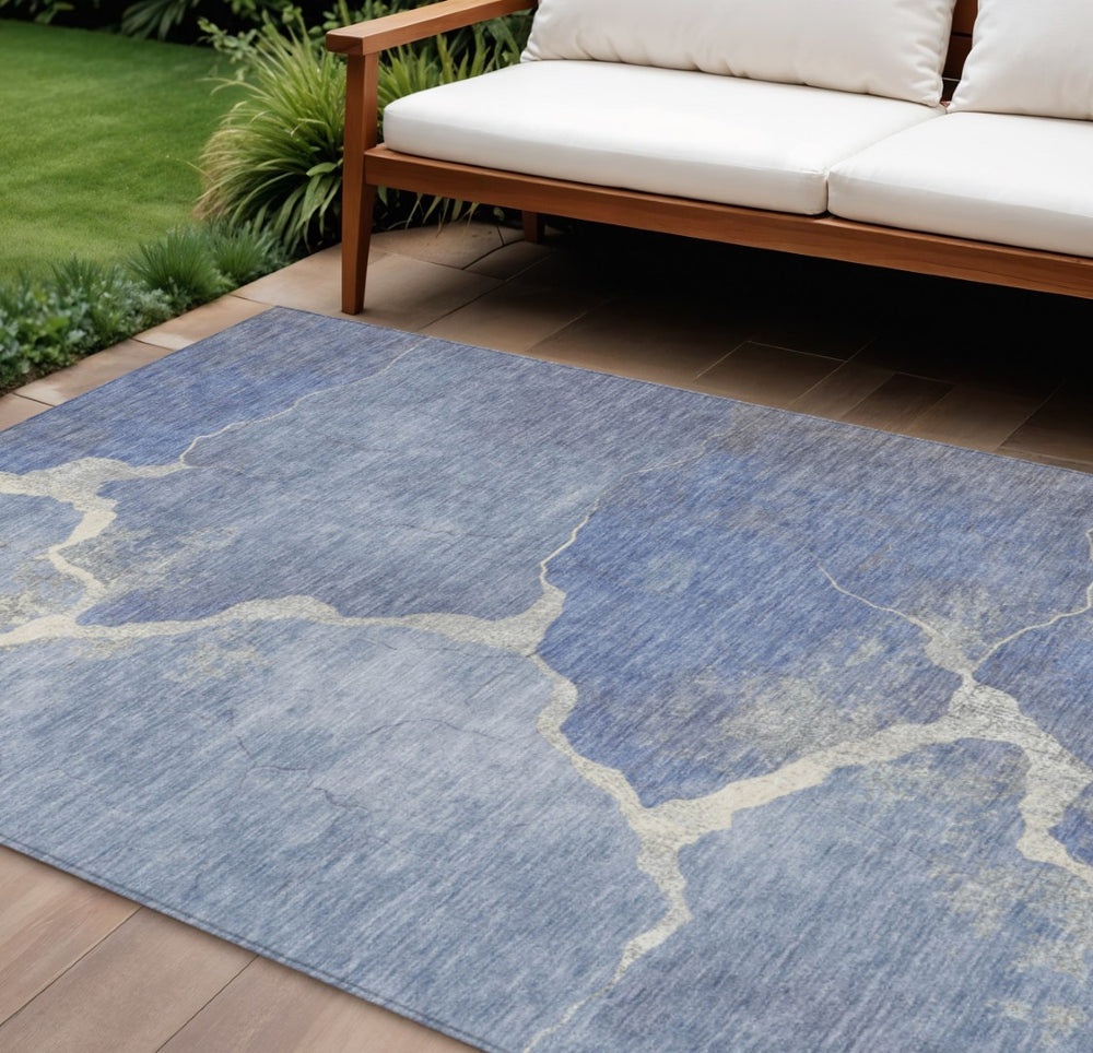HomeRoots 9' X 12' Denim Blue & Beige Abstract Area Rug – Stylish, Washable, Durable for Indoor & Outdoor Spaces 624699