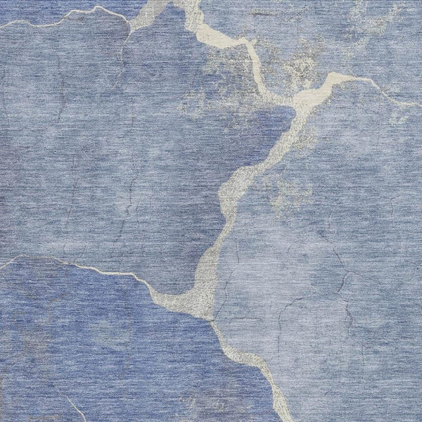 HomeRoots 9' X 12' Denim Blue & Beige Abstract Area Rug – Stylish, Washable, Durable for Indoor & Outdoor Spaces 624699