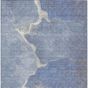 HomeRoots 9' X 12' Denim Blue & Beige Abstract Area Rug – Stylish, Washable, Durable for Indoor & Outdoor Spaces 624699