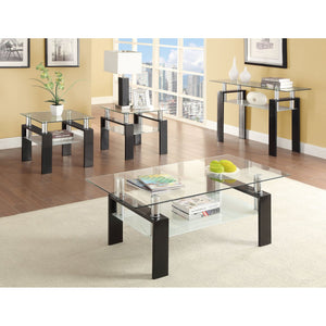 English Elm Samantha Sleek Black Glass Top End Table with Single Shelf, Durable Metal Frame, Versatile 22" Accent Piece B062S00670