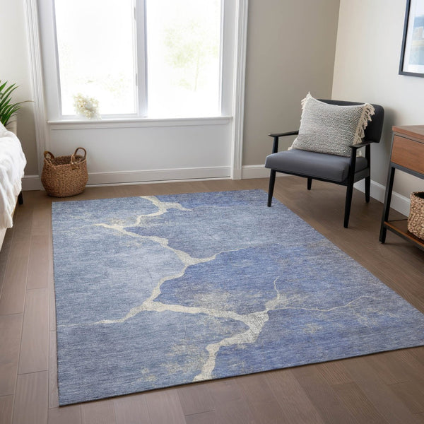HomeRoots 10' Denim Blue & Beige Abstract Area Rug - Durable, Washable Indoor/Outdoor Rug for High Traffic Spaces 624700