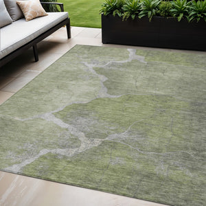 HomeRoots 5' Contemporary Green and Beige Abstract Washable Area Rug for Indoor & Outdoor Spaces, Durable Design 624702
