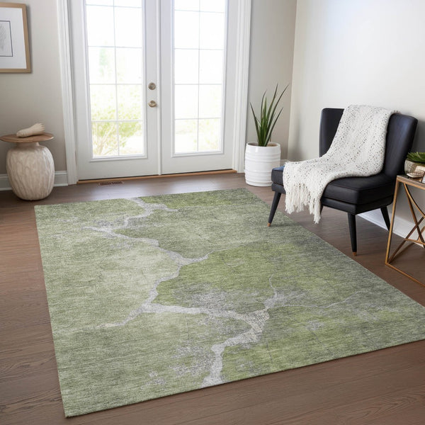HomeRoots 5' Contemporary Green and Beige Abstract Washable Area Rug for Indoor & Outdoor Spaces, Durable Design 624702