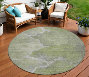HomeRoots 8' Green and Beige Round Abstract Rug - Durable, Washable, Stylish for Indoor & Outdoor Spaces 624703