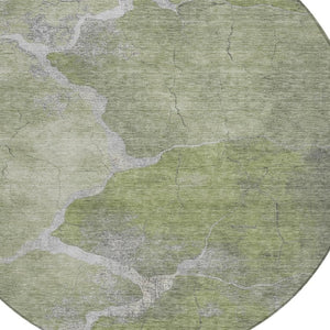 HomeRoots 8' Green and Beige Round Abstract Rug - Durable, Washable, Stylish for Indoor & Outdoor Spaces 624703