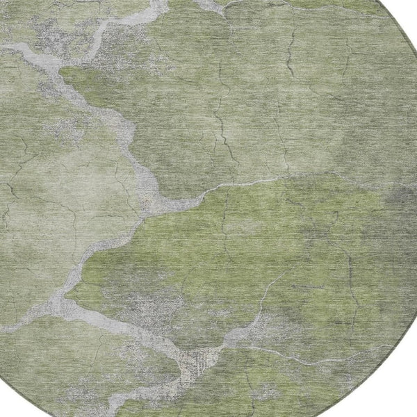 HomeRoots 8' Green and Beige Round Abstract Rug - Durable, Washable, Stylish for Indoor & Outdoor Spaces 624703