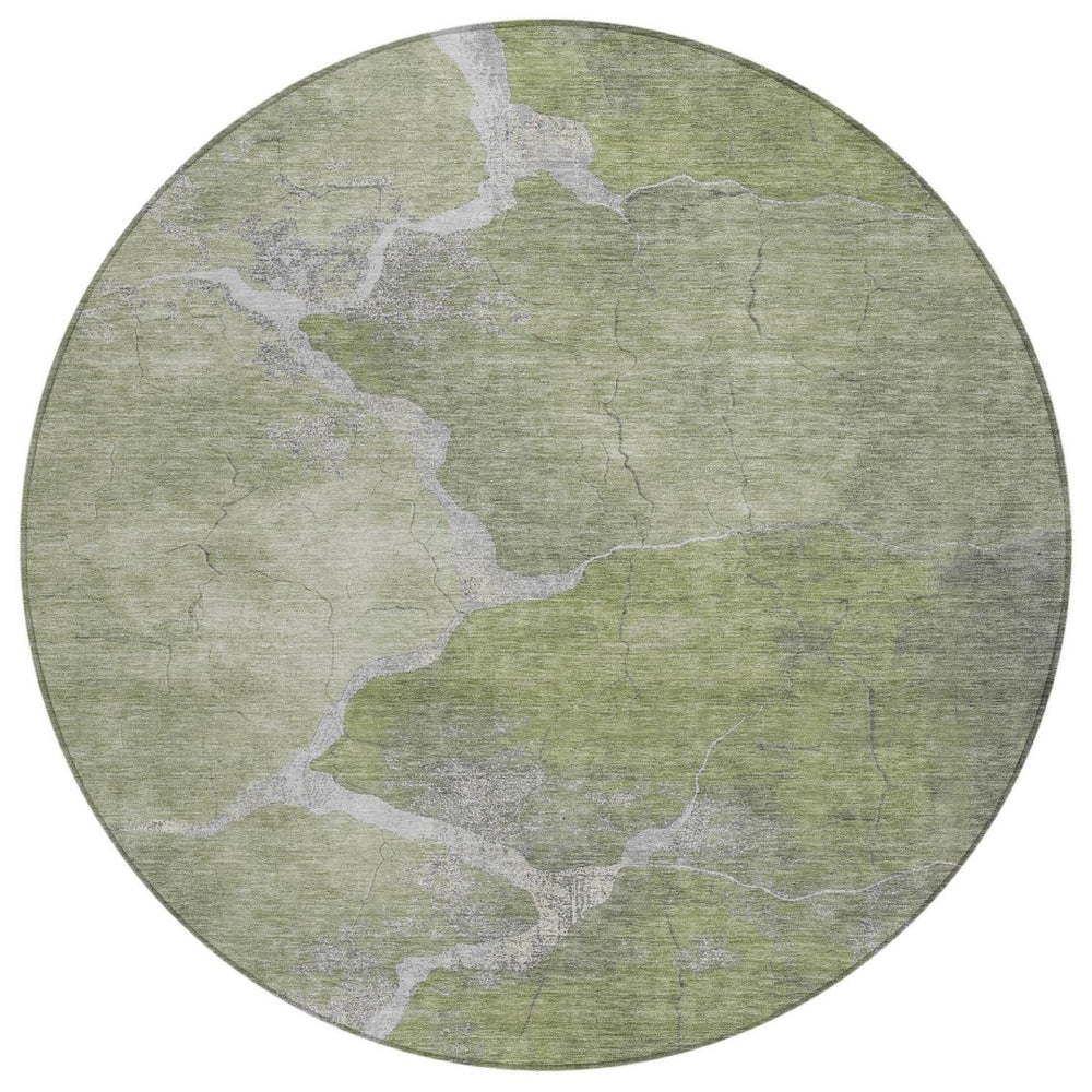 HomeRoots 8' Green and Beige Round Abstract Rug - Durable, Washable, Stylish for Indoor & Outdoor Spaces 624703