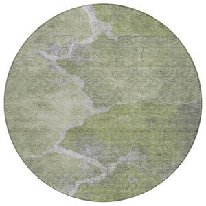 HomeRoots 8' Green and Beige Round Abstract Rug - Durable, Washable, Stylish for Indoor & Outdoor Spaces 624703
