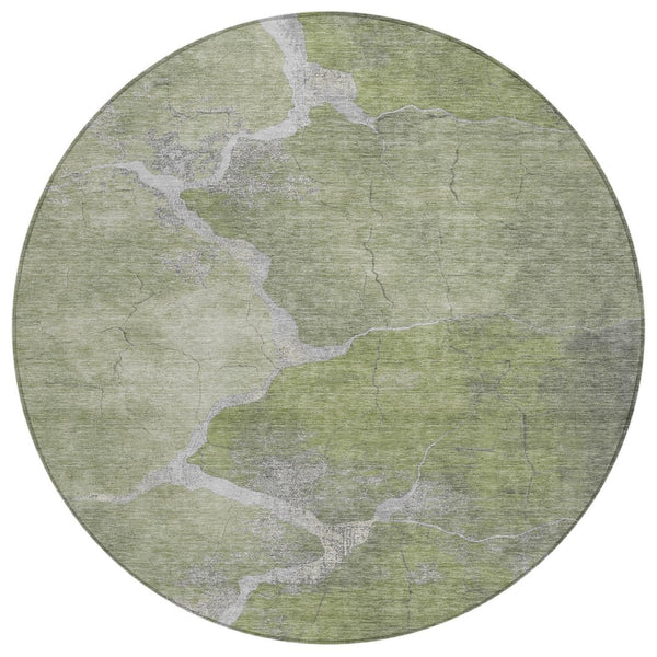 HomeRoots 8' Green and Beige Round Abstract Rug - Durable, Washable, Stylish for Indoor & Outdoor Spaces 624703
