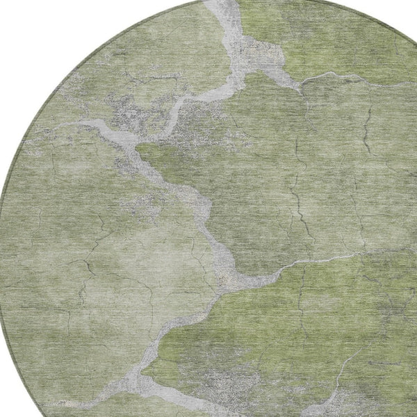 HomeRoots 8' Green and Beige Round Abstract Rug - Durable, Washable, Stylish for Indoor & Outdoor Spaces 624703