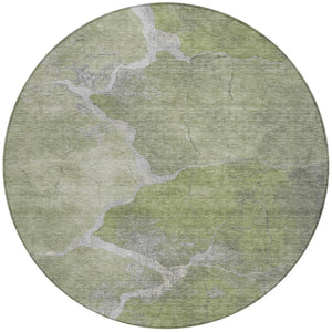 HomeRoots 8' Green and Beige Round Abstract Rug - Durable, Washable, Stylish for Indoor & Outdoor Spaces 624703
