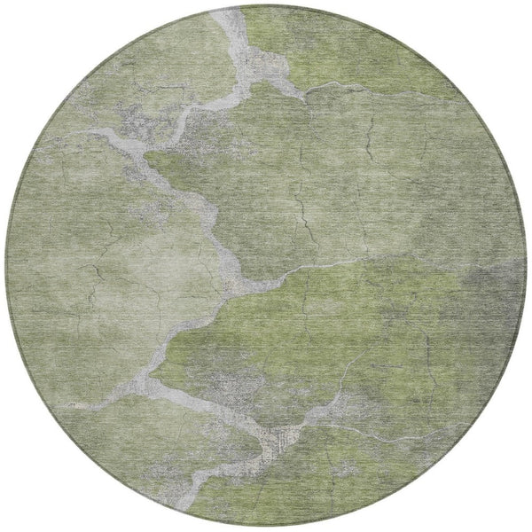 HomeRoots 8' Green and Beige Round Abstract Rug - Durable, Washable, Stylish for Indoor & Outdoor Spaces 624703