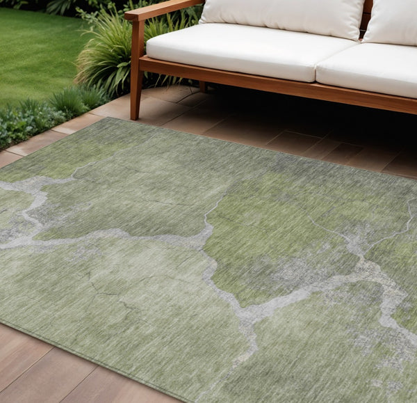 HomeRoots 9' X 12' Stylish Green and Beige Abstract Washable Rug for Indoor & Outdoor Living Spaces 624705