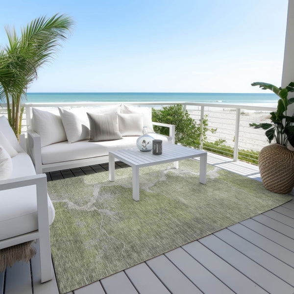 HomeRoots 9' X 12' Stylish Green and Beige Abstract Washable Rug for Indoor & Outdoor Living Spaces 624705