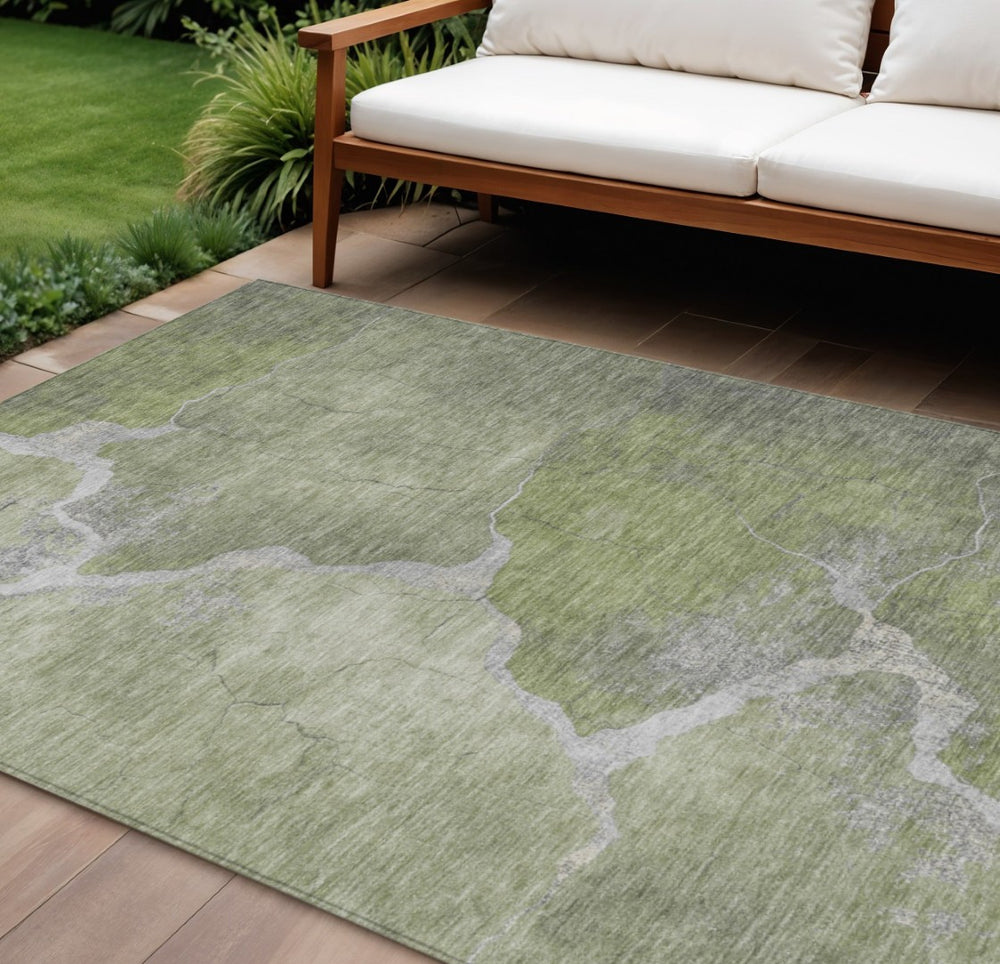 HomeRoots 10' Contemporary Green and Beige Abstract Washable Area Rug for Indoor and Outdoor Spaces 624706