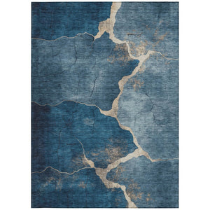 HomeRoots 5' Navy Blue & Beige Abstract Area Rug - Washable, Durable, Stylish for Indoor & Outdoor Spaces 624714