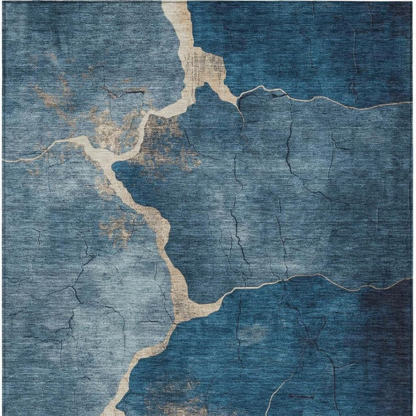 HomeRoots 5' Navy Blue & Beige Abstract Area Rug - Washable, Durable, Stylish for Indoor & Outdoor Spaces 624714