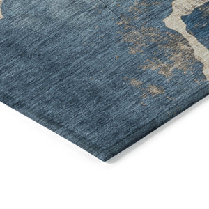 HomeRoots 5' Navy Blue & Beige Abstract Area Rug - Washable, Durable, Stylish for Indoor & Outdoor Spaces 624714