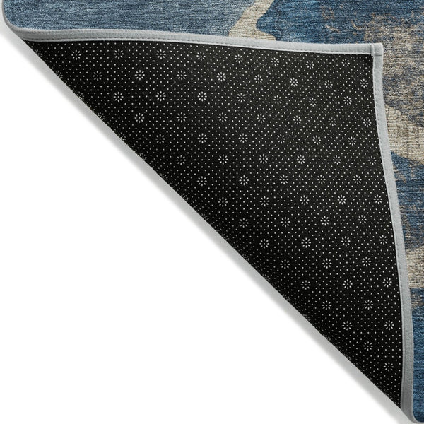 HomeRoots 8' Navy Blue and Beige Round Abstract Rug - Durable, Washable, Stylish for Indoor & Outdoor Spaces 624715