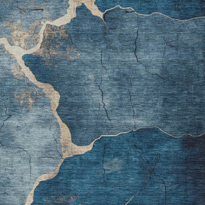 HomeRoots 8' x 10' Navy Blue and Beige Abstract Washable Area Rug for Indoor & Outdoor High-Traffic Spaces 624716