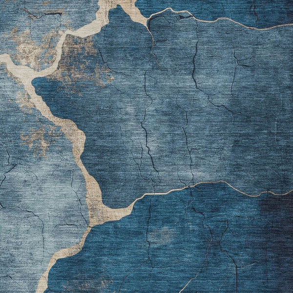 HomeRoots 8' x 10' Navy Blue and Beige Abstract Washable Area Rug for Indoor & Outdoor High-Traffic Spaces 624716