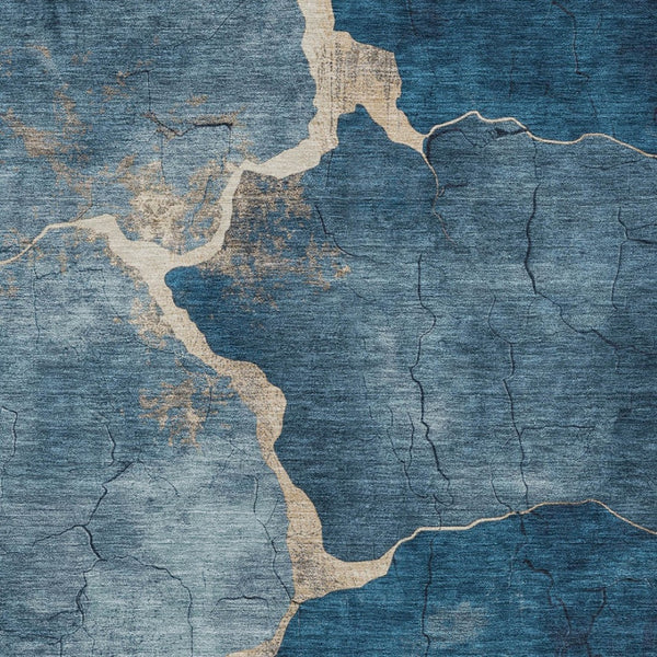 HomeRoots 9' Navy Blue and Beige Abstract Area Rug - Washable, Stain-Resistant, Versatile for Indoor & Outdoor Use 624717