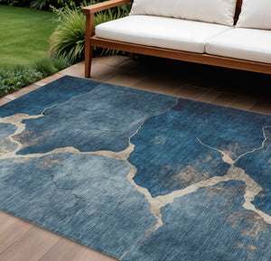 HomeRoots 10' Navy Blue and Beige Abstract Area Rug – Washable, Durable, Stain-Resistant for Indoor/Outdoor Use 624718
